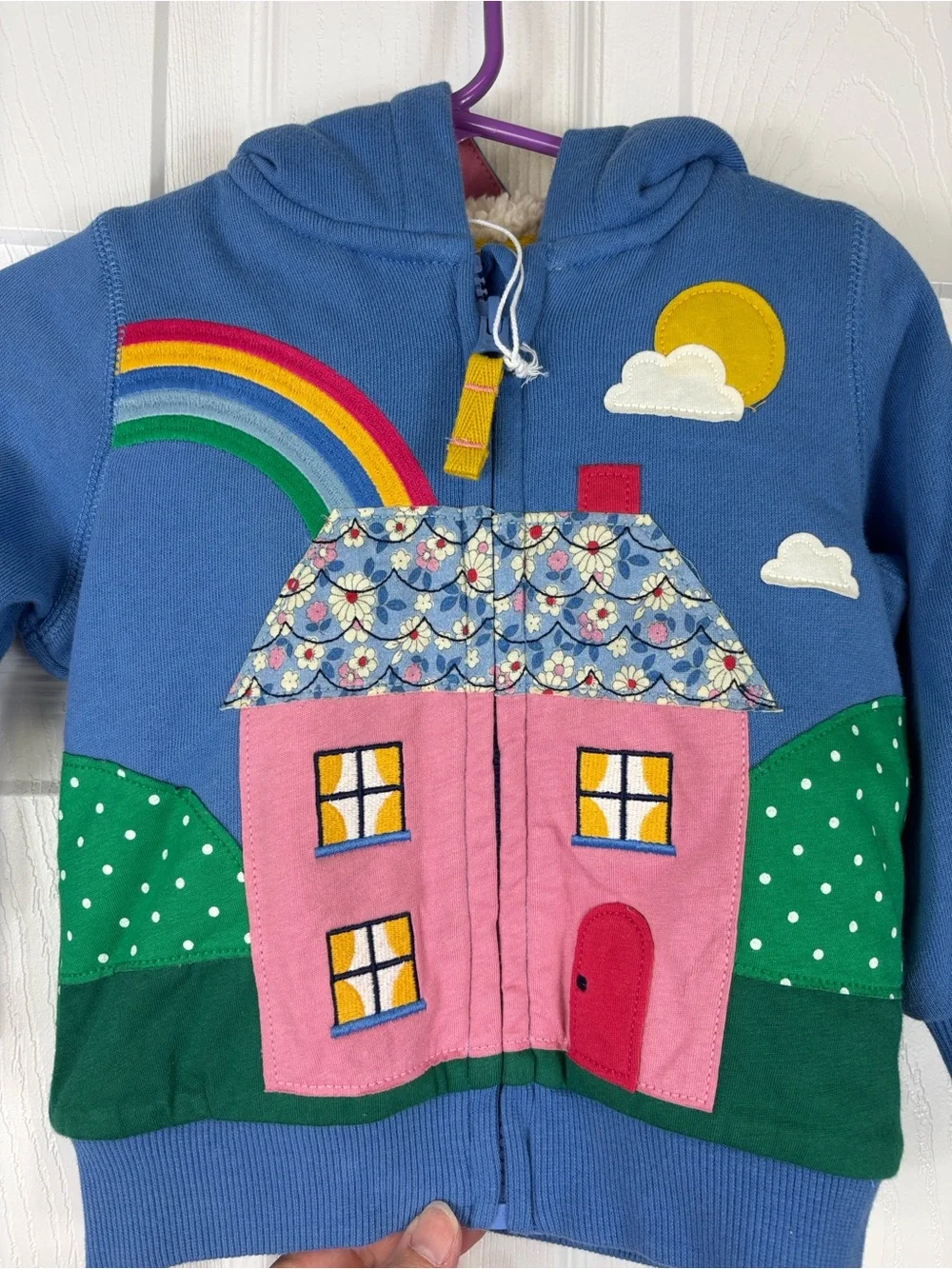 NWT Baby Boden house appliqué Sherpa hoodie jacket sz 6-12 months
